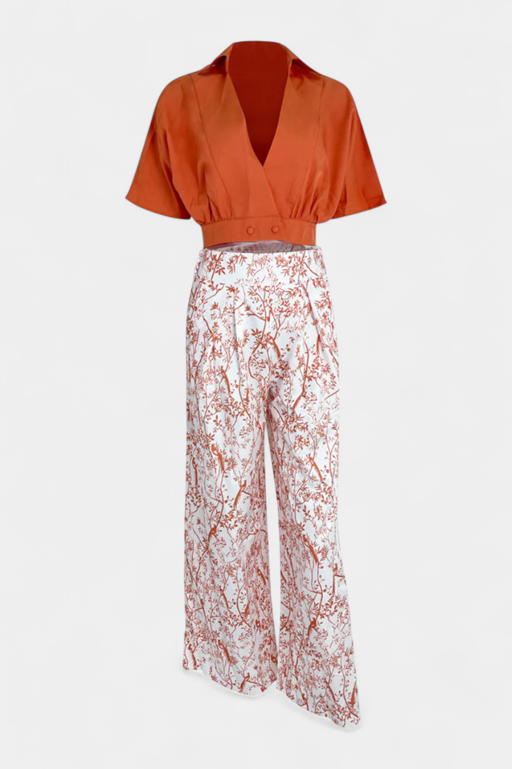 Olivia Conjunto Boho de Cuello en V y Pierna Ancha