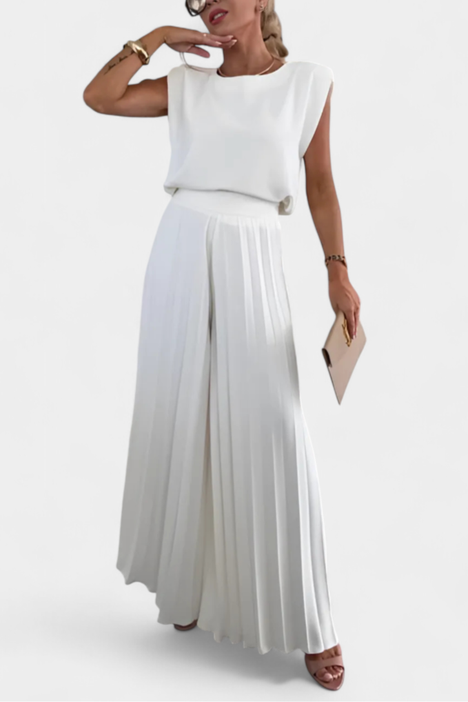 Liora Conjunto de Dos Piezas con Pantalón Plisado de Pierna Ancha