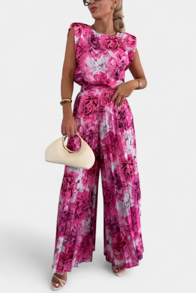 Liora Conjunto de Dos Piezas con Pantalón Plisado de Pierna Ancha