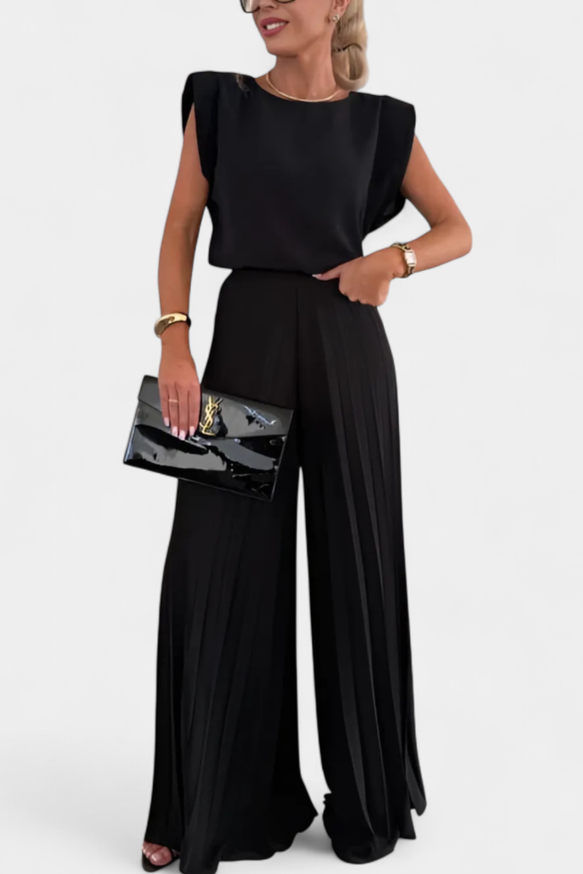 Liora Conjunto de Dos Piezas con Pantalón Plisado de Pierna Ancha