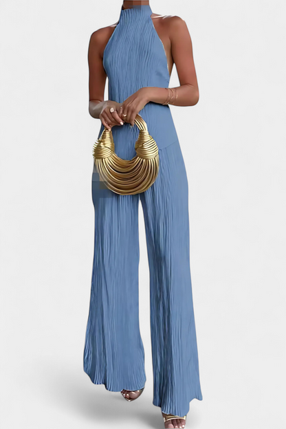 Pilarica Conjunto Elegante Plisado de Top Asimétrico y Pantalón Fluido