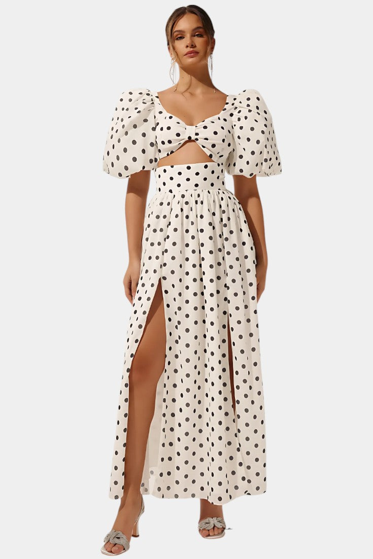 Sherine Conjunto de Falda con Mangas Abullonadas de Lunares