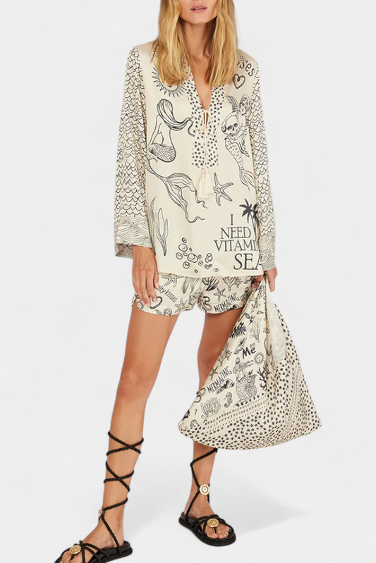 Amalia Conjunto Camisero Estampado con Short Elástico
