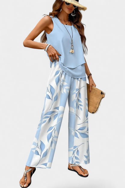 Martina Conjunto Boho Elegante Sin Mangas con Pantalón Recto Estampado