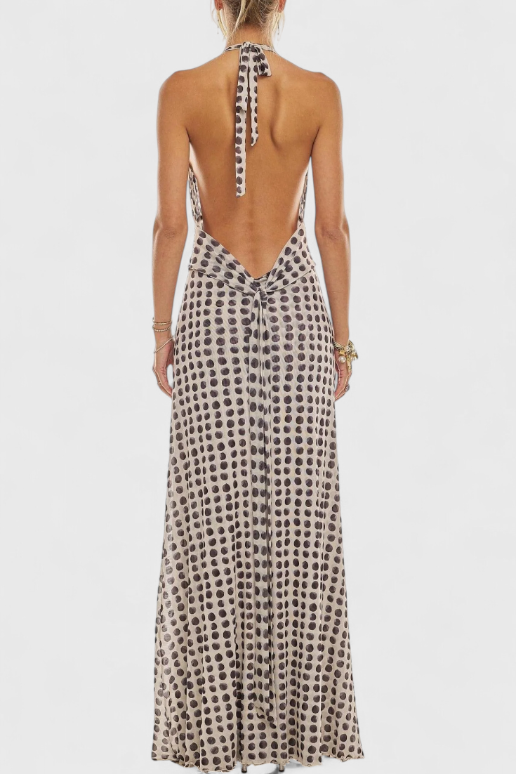 Melodía Vestido Maxi de Lunares con Escote Halter Profundo