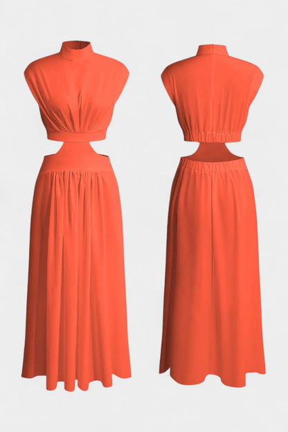 Jocelyn Conjunto Largo Minimalista con Escote Alto y Abertura Lateral