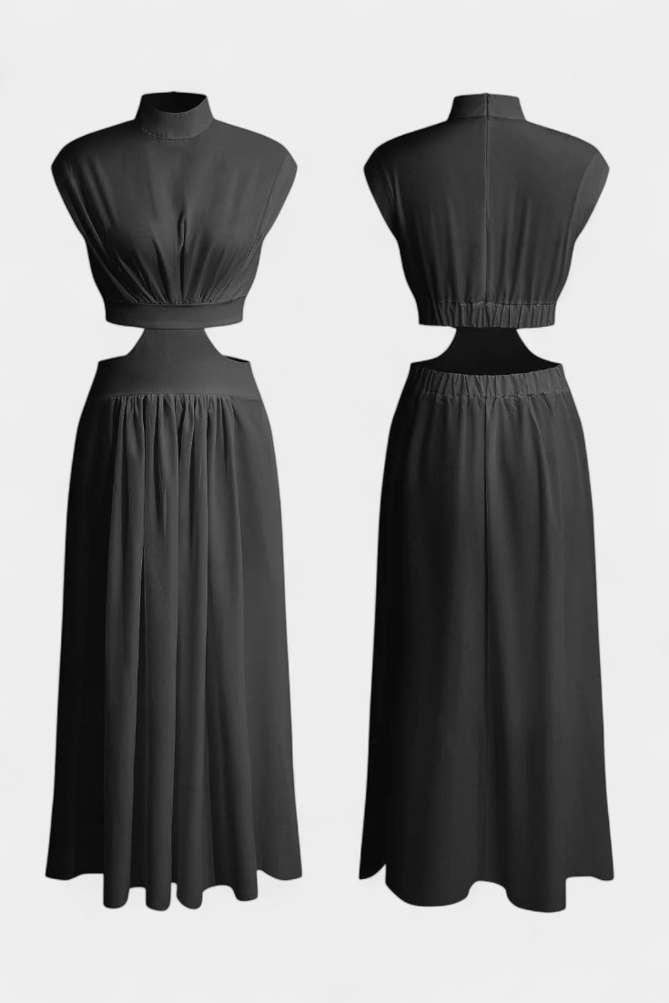Jocelyn Conjunto Largo Minimalista con Escote Alto y Abertura Lateral