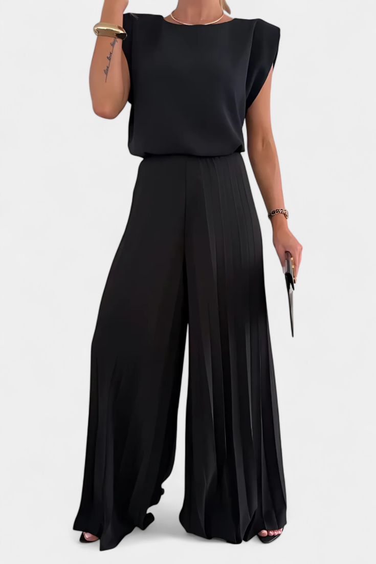 Liora Conjunto de Dos Piezas con Pantalón Plisado de Pierna Ancha
