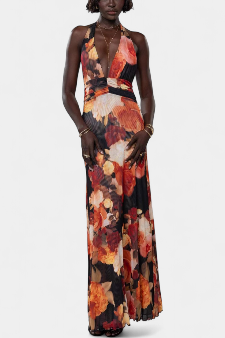 Melodía Vestido Maxi de Lunares con Escote Halter Profundo
