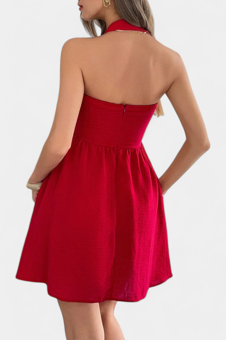 Kassandra Vestido Mini Halter con Espalda Abierta y Bolsillos