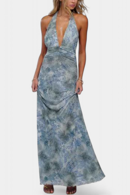 Melodía Vestido Maxi de Lunares con Escote Halter Profundo