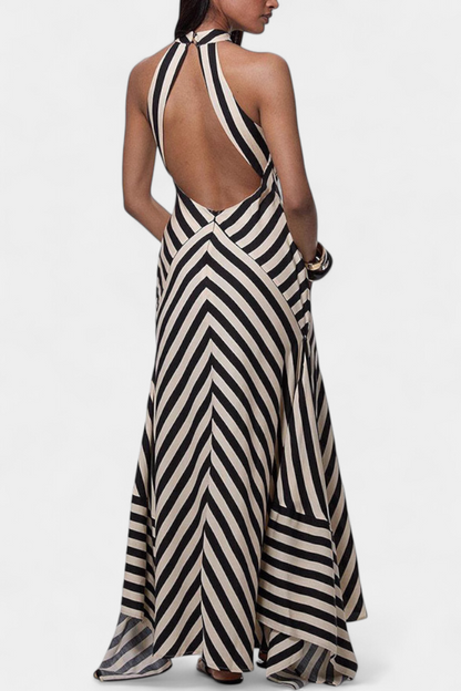 Crispina Vestido Maxi Halter de Rayas Fluídas
