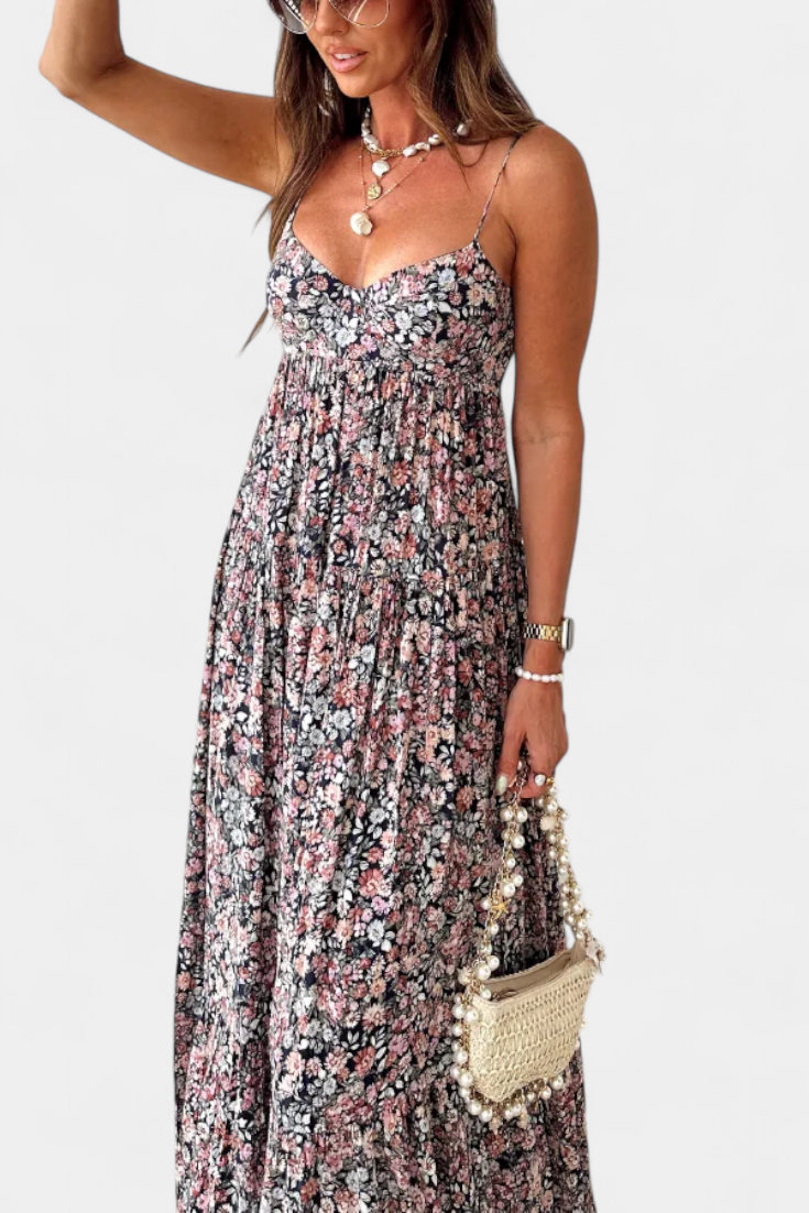 Reyna Vestido Maxi Floral con Espalda Abierta