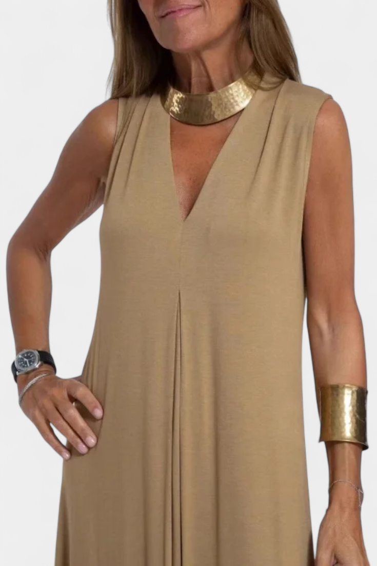 Felisa Vestido Maxi Elegante Sin Mangas en Color Liso