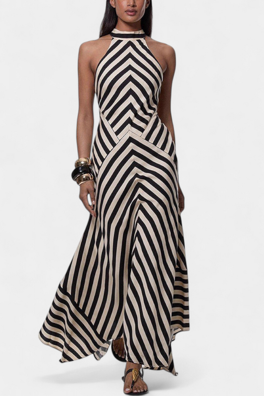 Crispina Vestido Maxi Halter de Rayas Fluídas