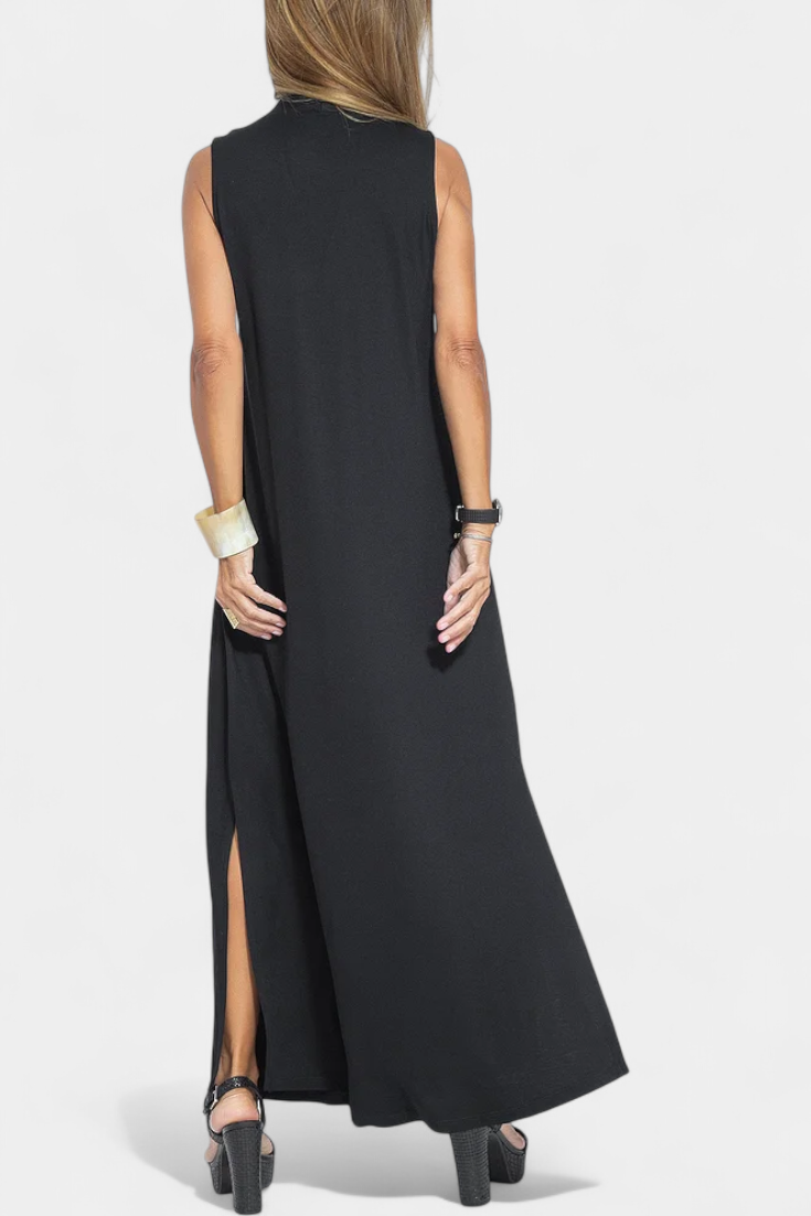 Felisa Vestido Maxi Elegante Sin Mangas en Color Liso