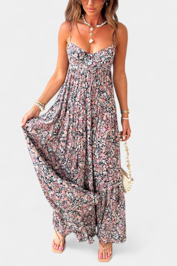 Reyna Vestido Maxi Floral con Espalda Abierta
