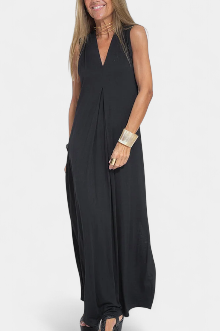 Felisa Vestido Maxi Elegante Sin Mangas en Color Liso