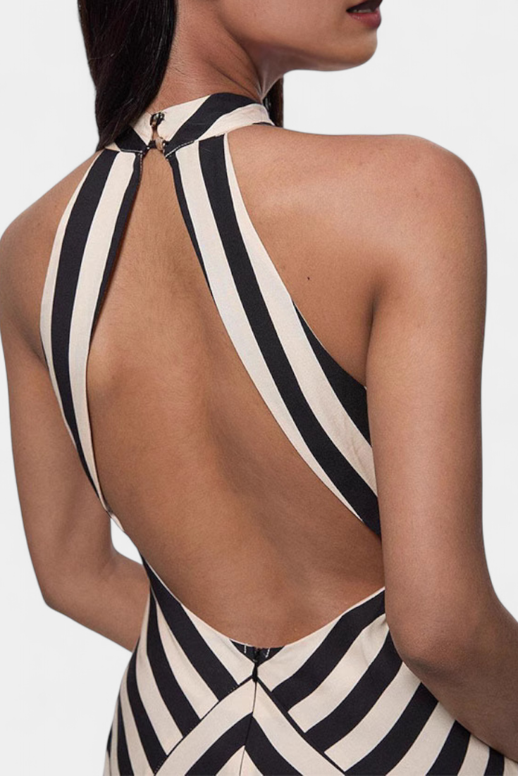 Crispina Vestido Maxi Halter de Rayas Fluídas