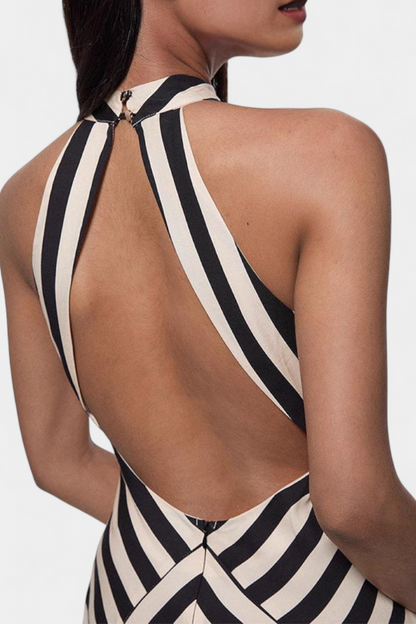 Crispina Vestido Maxi Halter de Rayas Fluídas