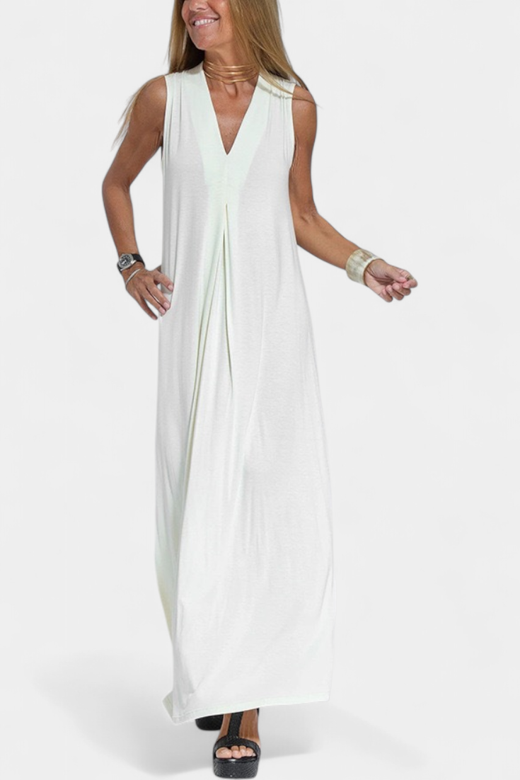 Felisa Vestido Maxi Elegante Sin Mangas en Color Liso